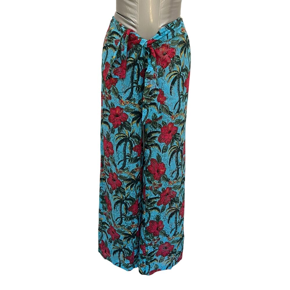 Agua de Coco Tropical Floral Swim Cover Up Pants Beach Resort Wide Leg OS EUC